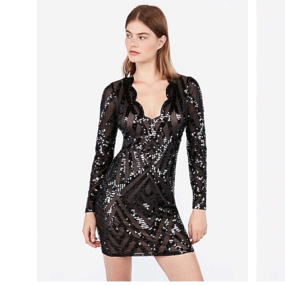 Express long sleeve sequined mini dress, size S
